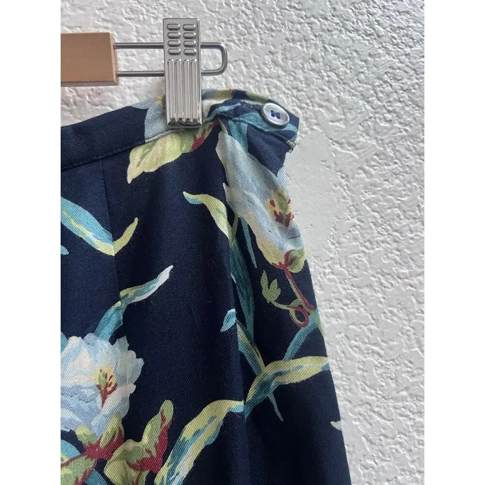 Laura Ashley Maxi Skirt US 12 Navy Blue Lily Floral Print Made in UK Cottagecore